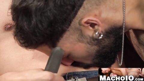 MachoIO.com - Hairy Latino young man cums while being barebacked doggy style