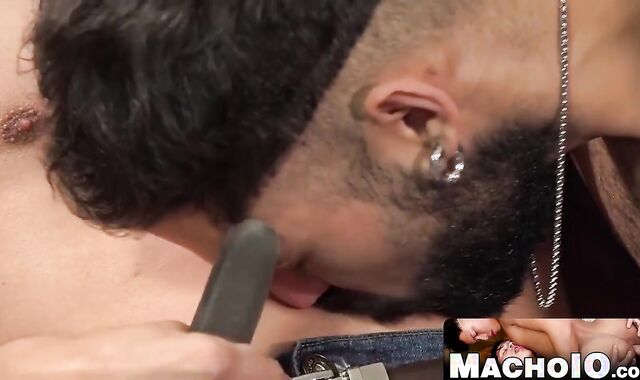 MachoIO.com - Hairy Latino young man cums while being barebacked doggy style
