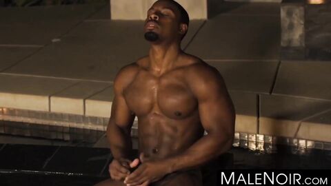 MaleNoir.com - Hunky muscular black gay DeAngelo Jackson jacks off his BBC and shoots