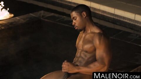 MaleNoir.com - Hunky muscular black gay DeAngelo Jackson jacks off his BBC and shoots