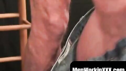 MenWorkinXXX.com - Blond mature stud strokes his dick until a blasting end solo