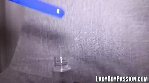 Asian femboy Lee stuffed anal beads in her ass before POV pounding