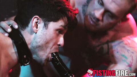 Muscled pervert Davin Strong bents over the officer on a table and explores his body