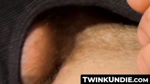 TwinkUndie.com - Horny guy Chain in black undies stroking his massive erection