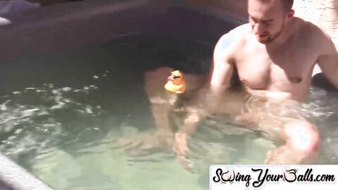 SwingYourBalls.com - Cute jock masturbates in jacuzzi after fetish ball massage