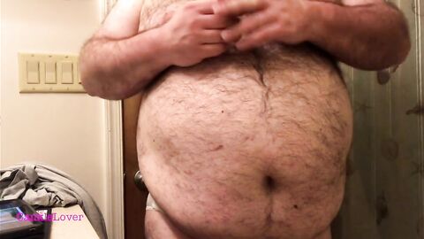 Fat Bear Strokes Clitty and Plays with Belly and Breasts