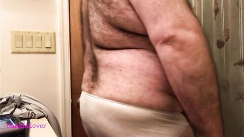 Fat Bear Strokes Clitty and Plays with Belly and Breasts