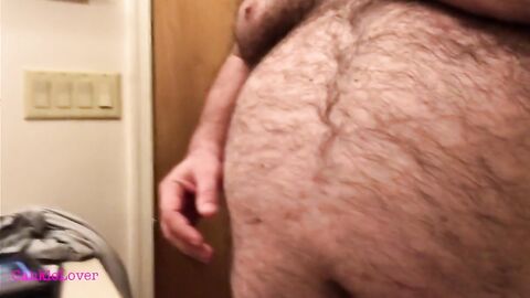 Fat Bear Strokes Clitty and Plays with Belly and Breasts