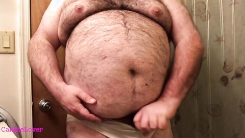 Fat Bear Strokes Clitty and Plays with Belly and Breasts