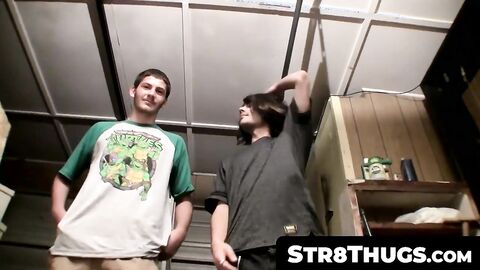 Str8Thugs.com - Straight jocks' side-by-side hairy cock jerking off and cum blasting