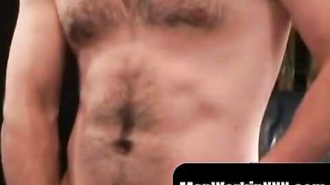 MenWorkinXXX.com - Hairy stud interviewed before jerking off and cumshot solo