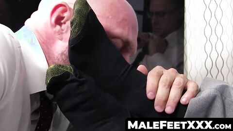 MaleFeetXXX.com - Classy office stud's feet worshiped by wolf manager