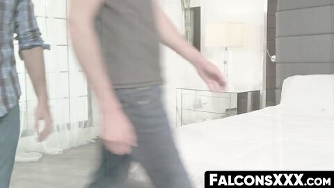 FalconsXXX.com - Sloppy blowjob precedes raw riding for cute and muscular jocks