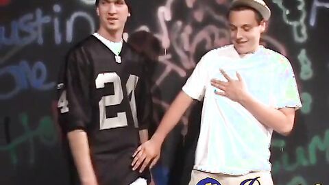 Adorable blond dude Kaos Casper tugs his cock and unleashes a huge cum load