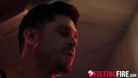 Big man Drew Valentino hole is stretched out by his dom using a massive dildo