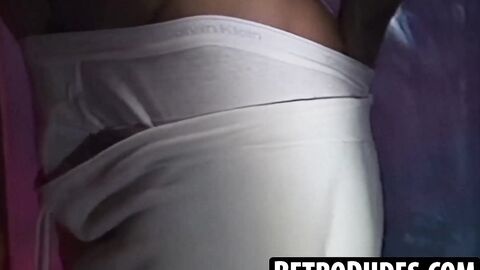 RetroDudes.com - Big dicked Matt Ramsey slowly strokes his hard cock before jacking i