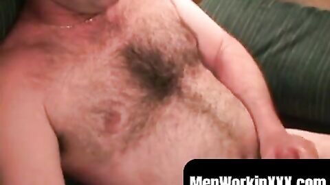 MenWorkinXXX.com - This dude's hairy chest is in your face while he jerks off solo