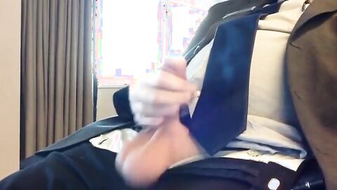 Suited Silver Fox Jerks Off Solo