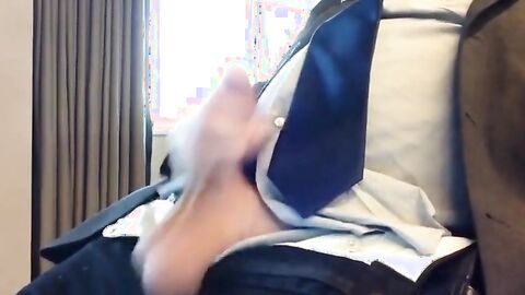 Suited Silver Fox Jerks Off Solo