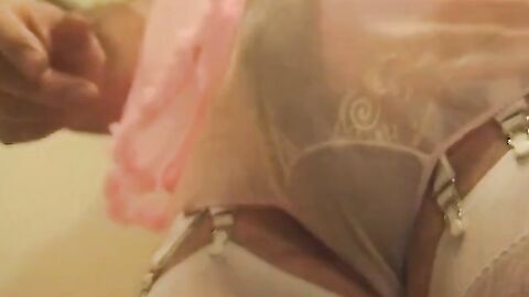 Cum Drops Keep Falling on Dyanne JO's 20-garter Girdle