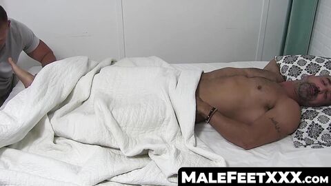 MaleFeetXXX.com - Hunky mature enjoys feet licking and massage from stranger