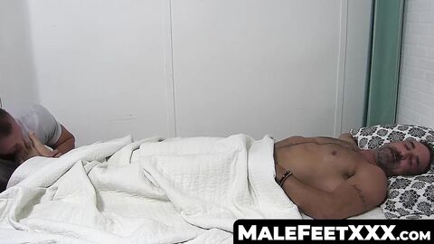 MaleFeetXXX.com - Hunky mature enjoys feet licking and massage from stranger