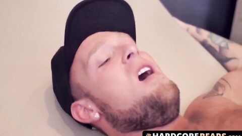 HardcoreBears.com - Sexy jock sucks on dildo while being hammered by hairy bear enthu