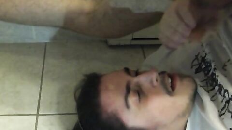 Self-sucking hunk masturbates and tastes his own cum