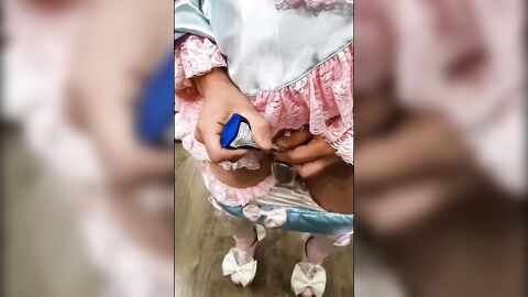 Asian Sissy's Small Cock Caged