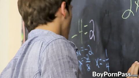 Skinny twink student bends over for his manly jock teacher