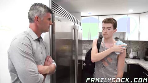 Adorable twink sucking cock and bareback banged by step dad