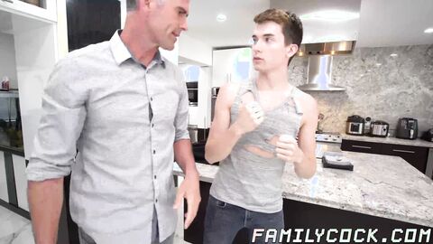 Adorable twink sucking cock and bareback banged by step dad