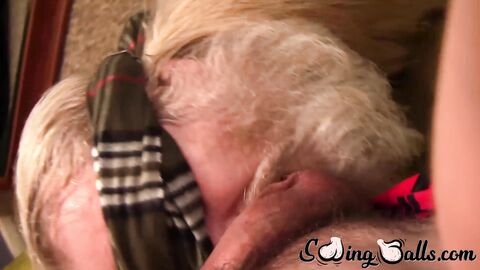 Swinging balls and big dick munched on by mature perv