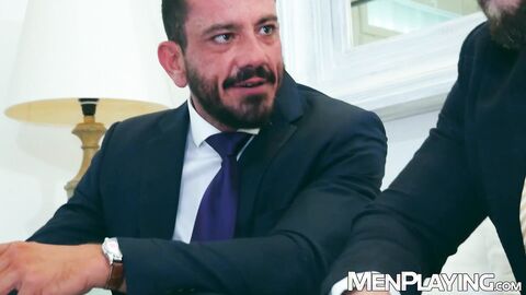 Suited businessman Manuel Scalco slobbers all over Joe Gillis asshole