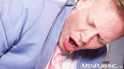 Suited hunks Ethan Chase and Sir Peter savagely breed hardcore