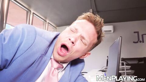 Suited hunks Ethan Chase and Sir Peter savagely breed hardcore