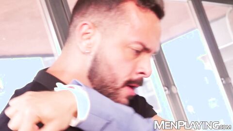 Suited hunks Ethan Chase and Sir Peter savagely breed hardcore