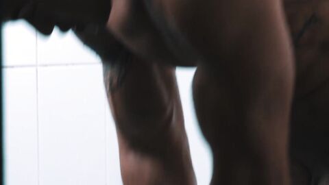 Muscular hunk Phillipe Massa tugs his cock slab while showering solo