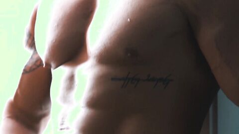 Muscular hunk Phillipe Massa tugs his cock slab while showering solo