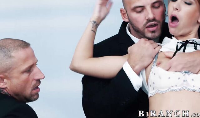 I caught redhead Ani Blackfox and Rodrigo having sex so I joined them to suck their g