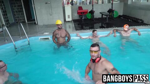 Horny fellows cock eating one another while having pool party
