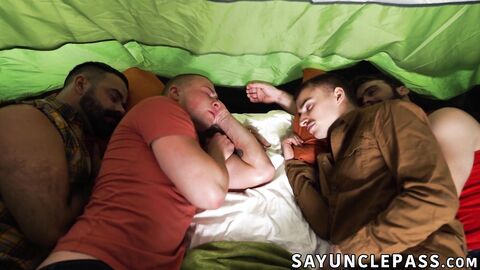 Ryan Jacobs and Aiden Jacobs heated up their tent with their stepdads