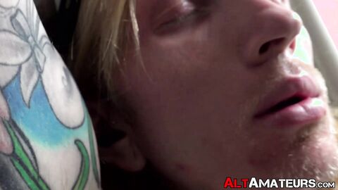 Inked Logan Flood masturbates swelly cock and finishes shaking