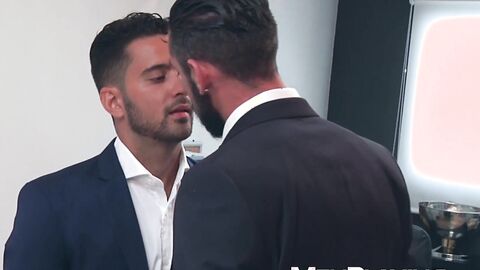 Colleagues Massimo Piano and Robbie Rojo bareback intensely at work