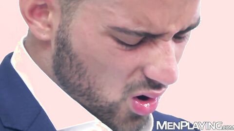 Colleagues Massimo Piano and Robbie Rojo bareback intensely at work