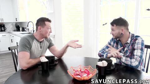 Johnny Hill and Pierce Paris surprise their stepsons with hot costumes