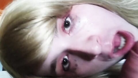 Blonde Crossdresser Swallows Huge Load from Older Man