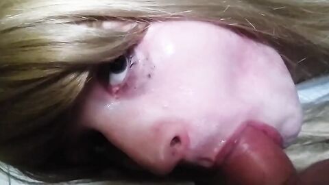 Blonde Crossdresser Swallows Huge Load from Older Man