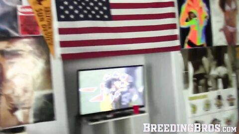 Hunk and tatted frat men take turns fucking the house bottom