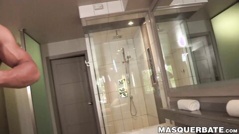 Brawny dude with nice abs James solo masturbates his weenie